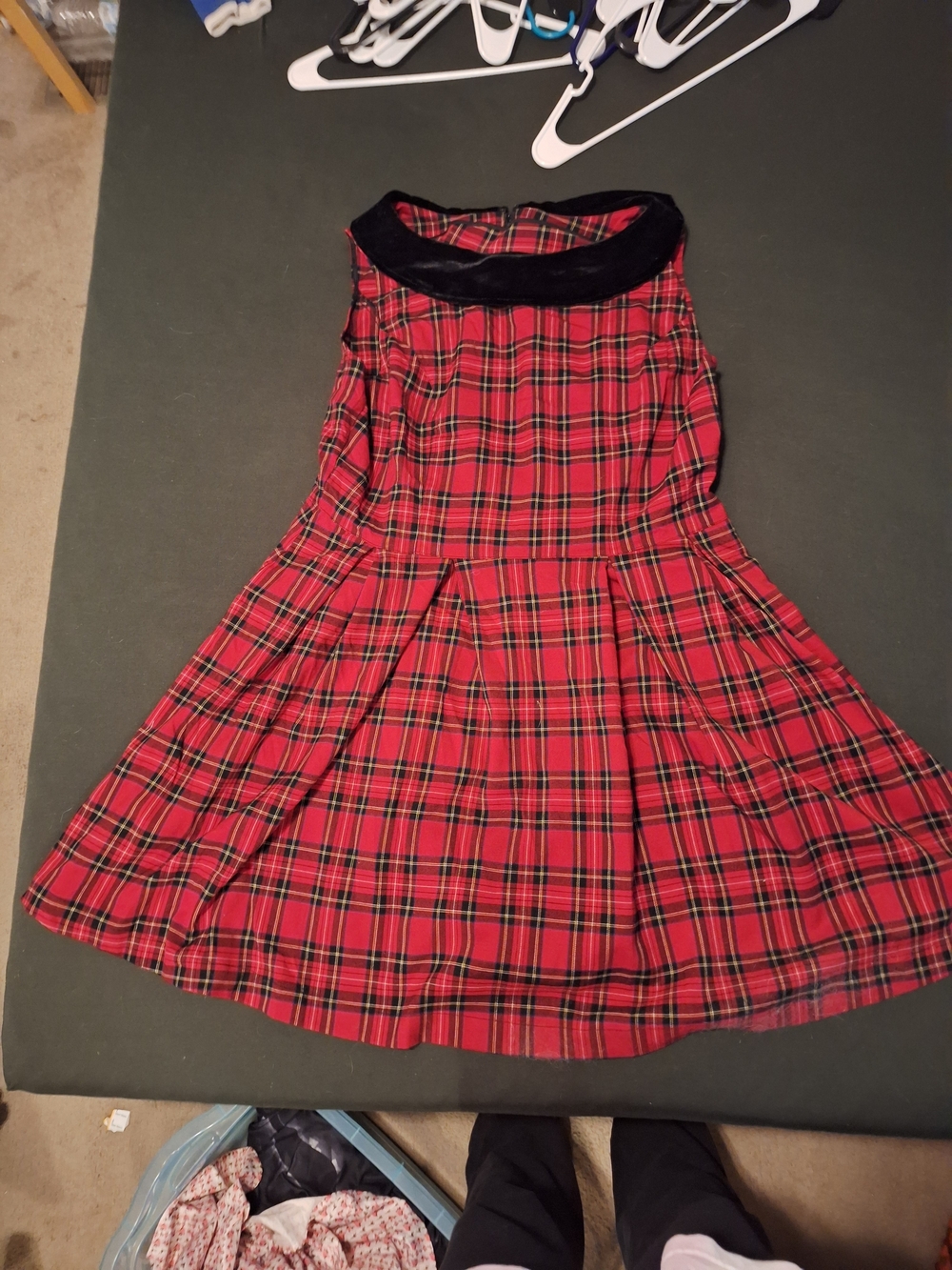 Hell Bunny Red Tartan Dress with Black Velvet Collar